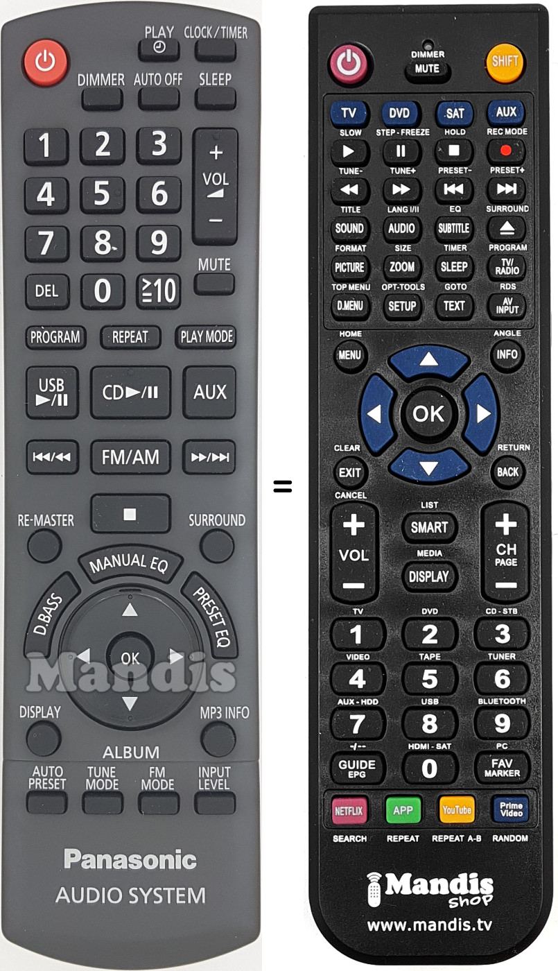 Gleichwertige Fernbedienung Panasonic N2QAYB000500