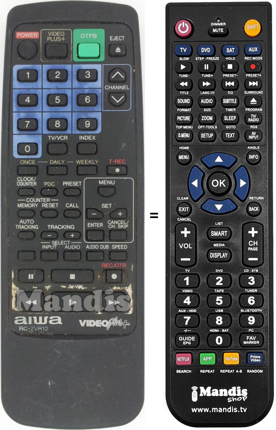 Télécommande équivalente Aiwa RC-7 VR 12