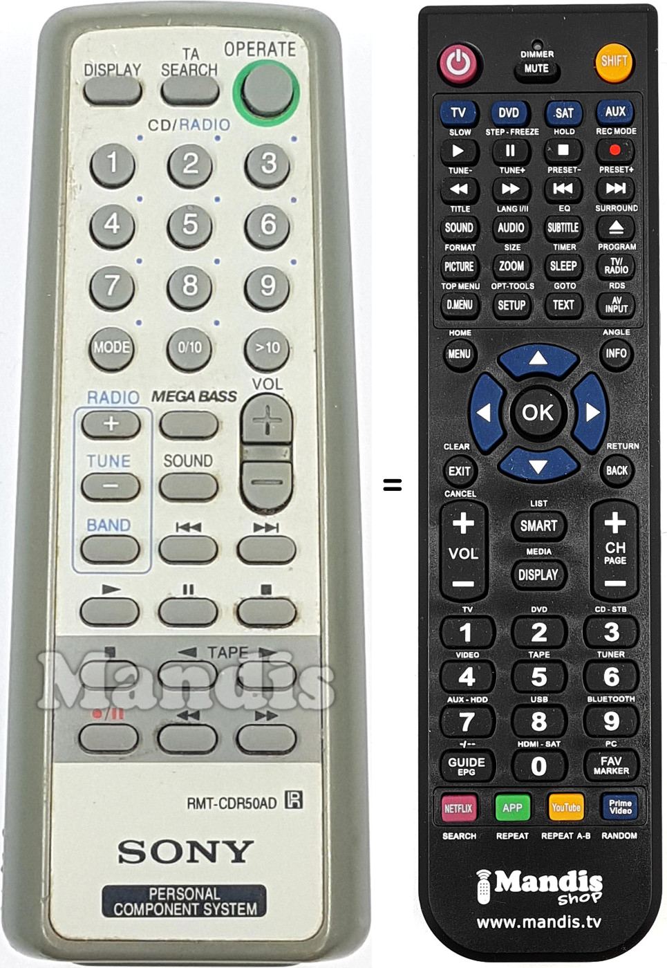 Télécommande équivalente RMT-CDR50AD