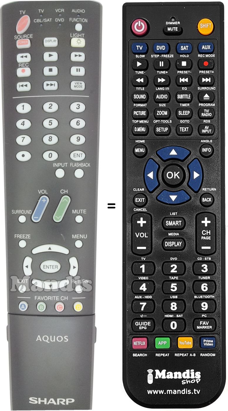 Télécommande équivalente Sharp GA535WJSA