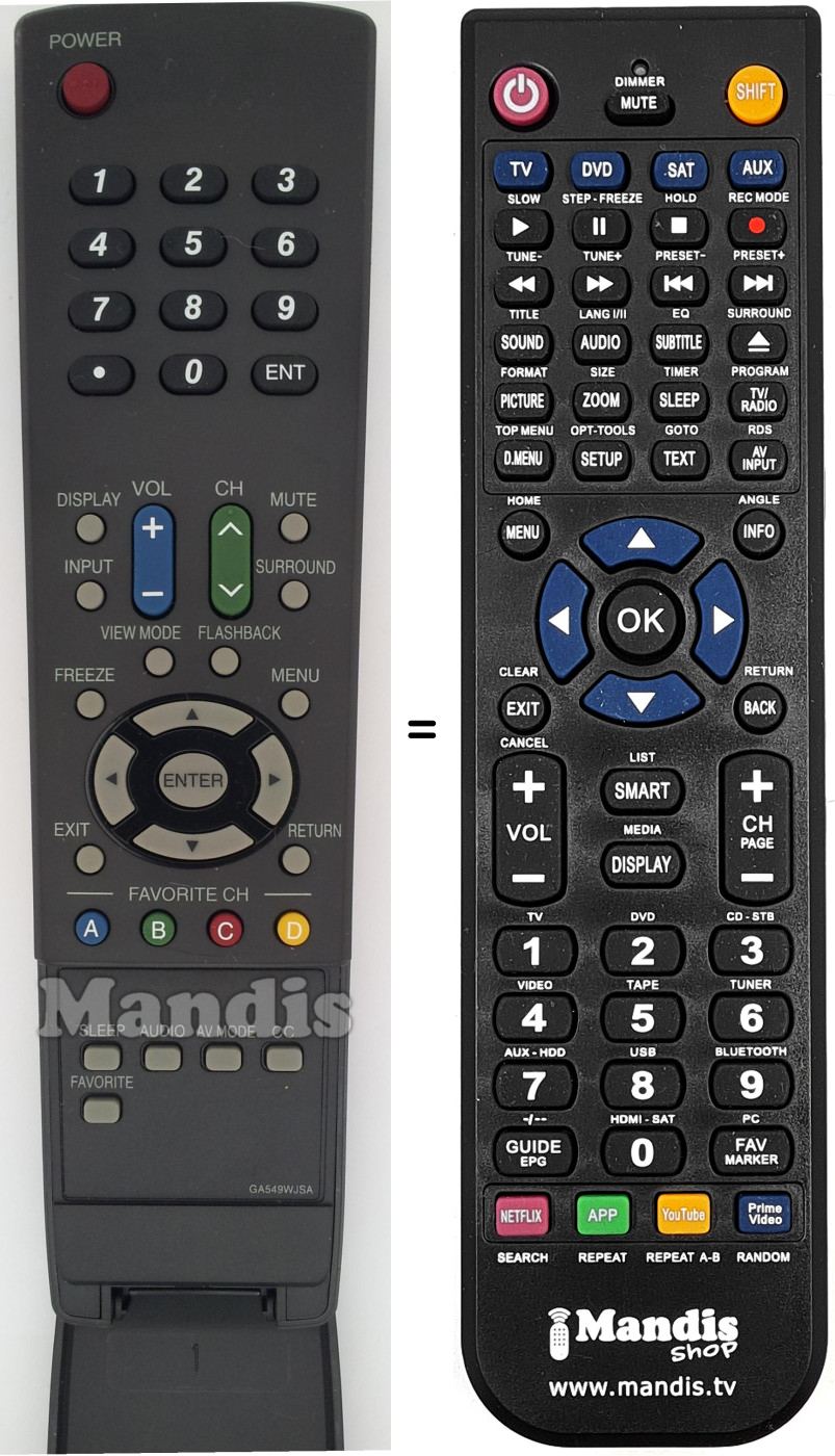 Télécommande équivalente Sharp GA549WJSA
