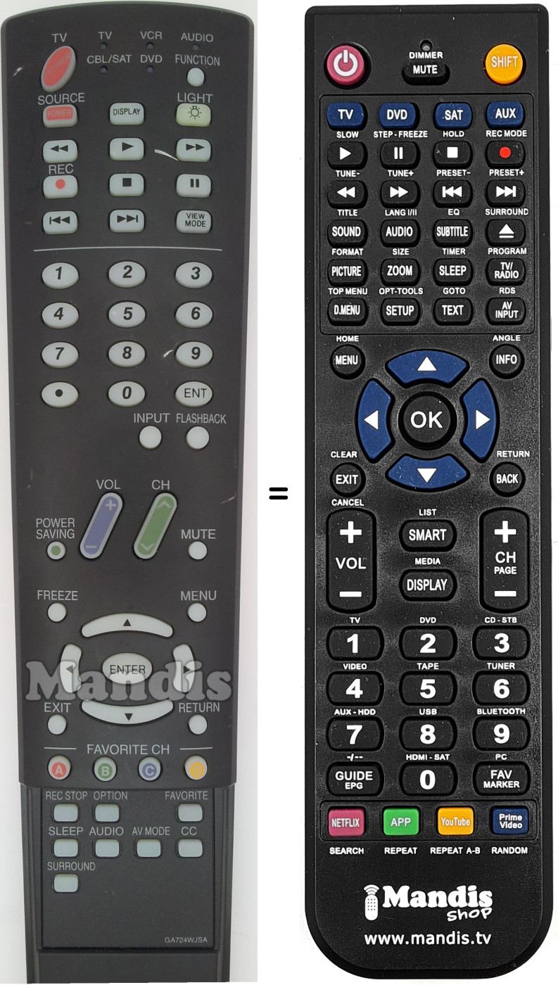 Télécommande équivalente Sharp GA724WJSA