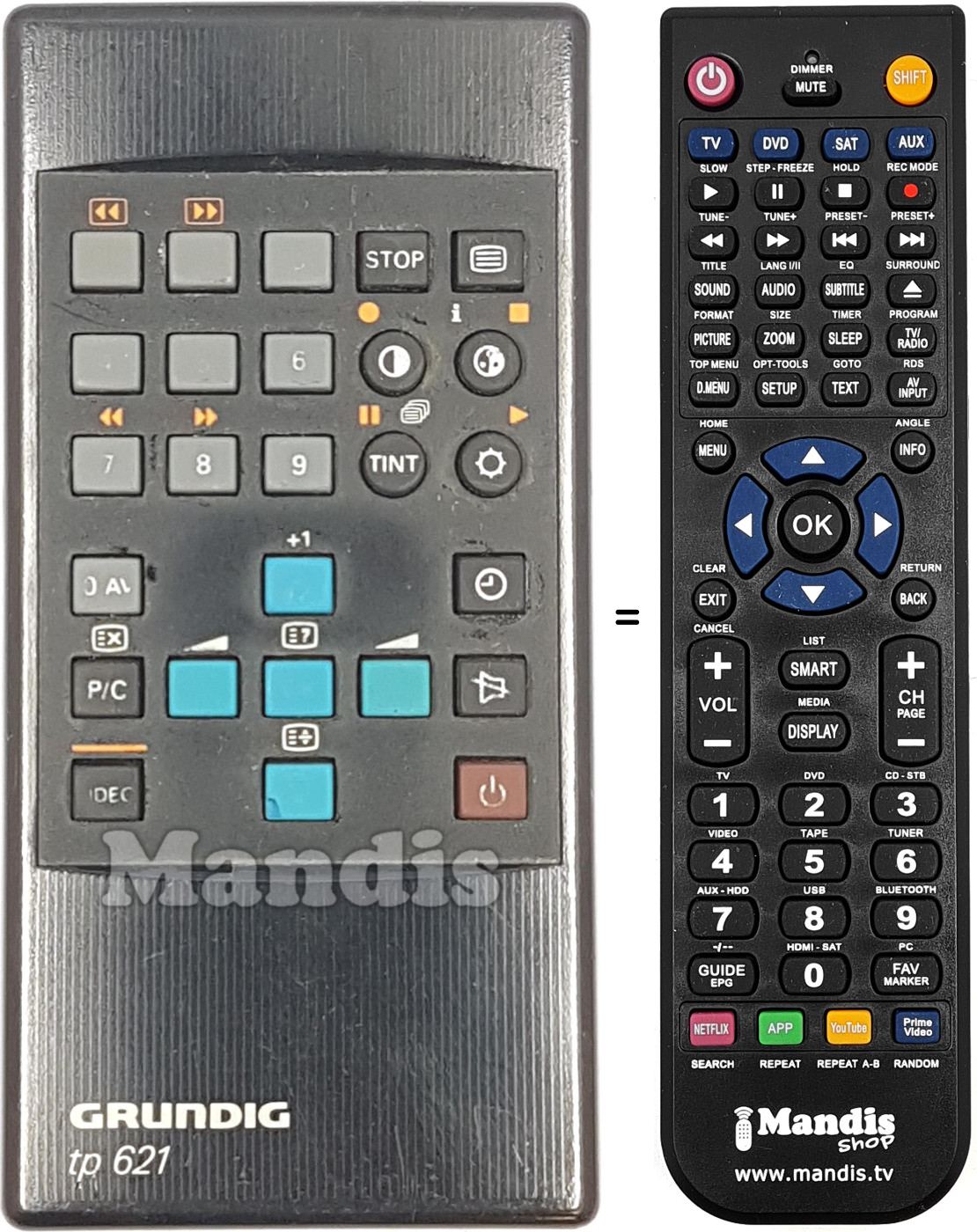 Gleichwertige Fernbedienung Grundig TP 621