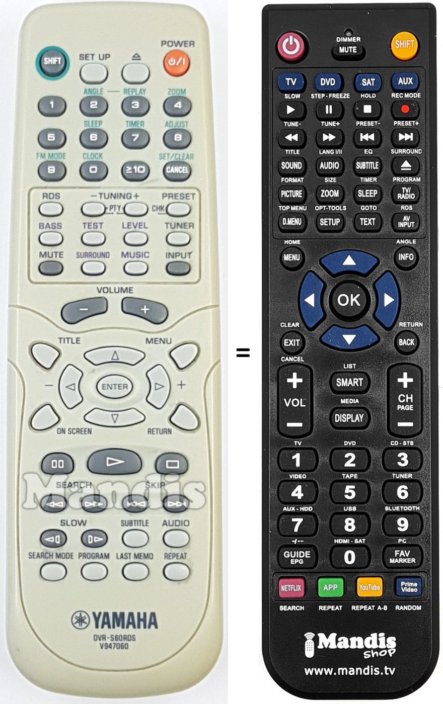 Gleichwertige Fernbedienung Yamaha V 947060