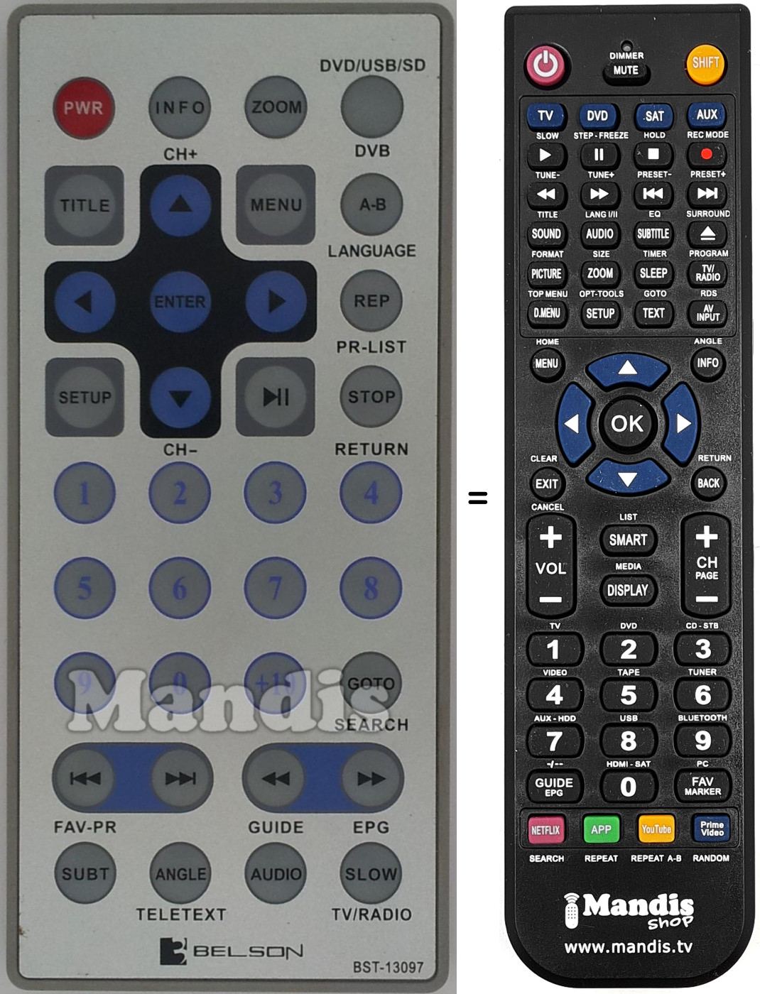 Télécommande équivalente Belson BST-13097