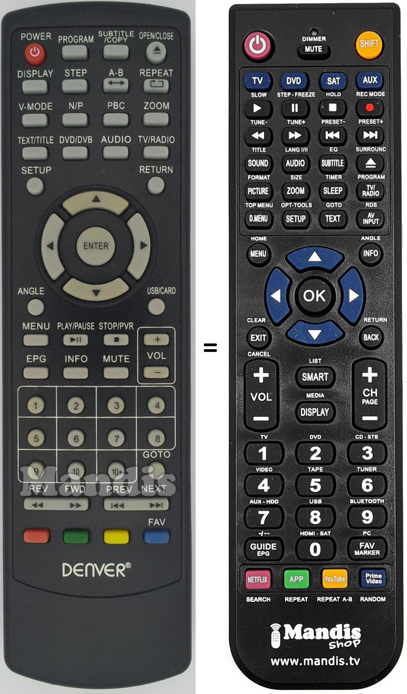 Télécommande équivalente Denver DVU-1238DVBT