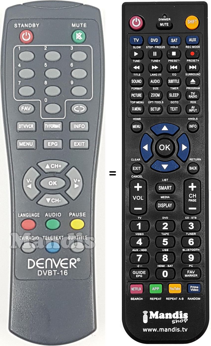 Télécommande équivalente Denver DVBT16