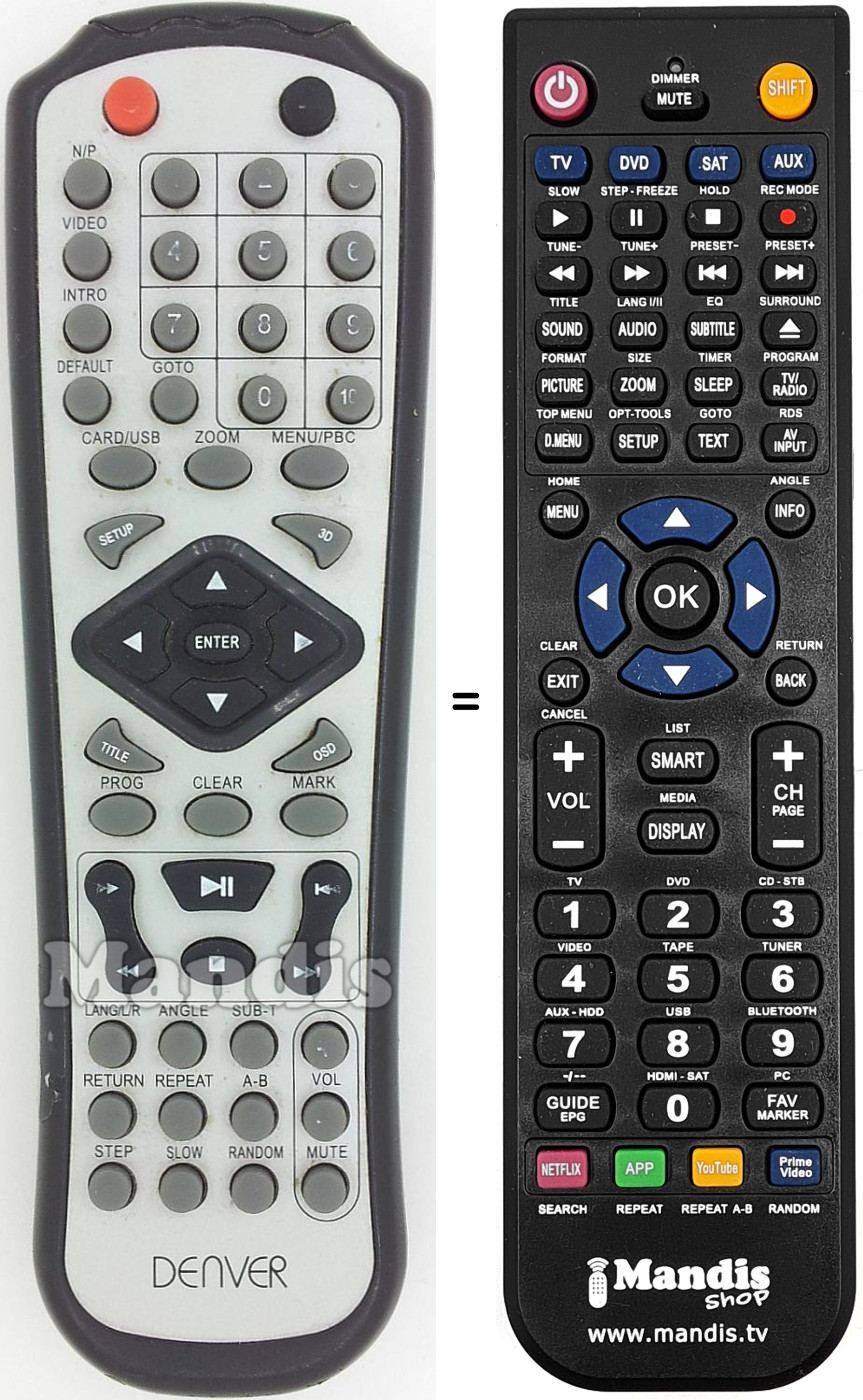 Télécommande équivalente Denver DVH1019