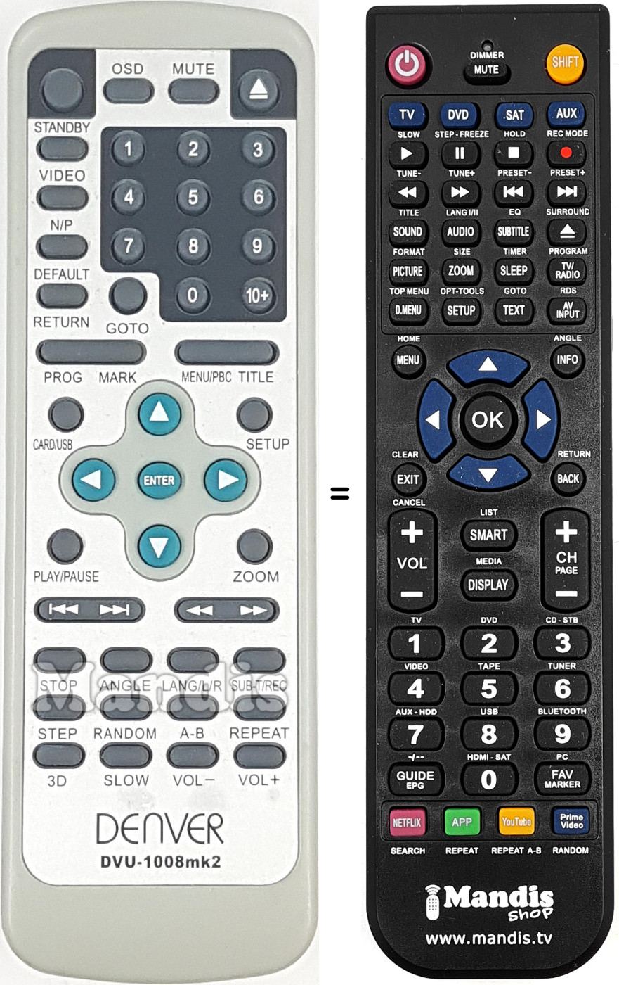 Télécommande équivalente Denver DVU1008MK2