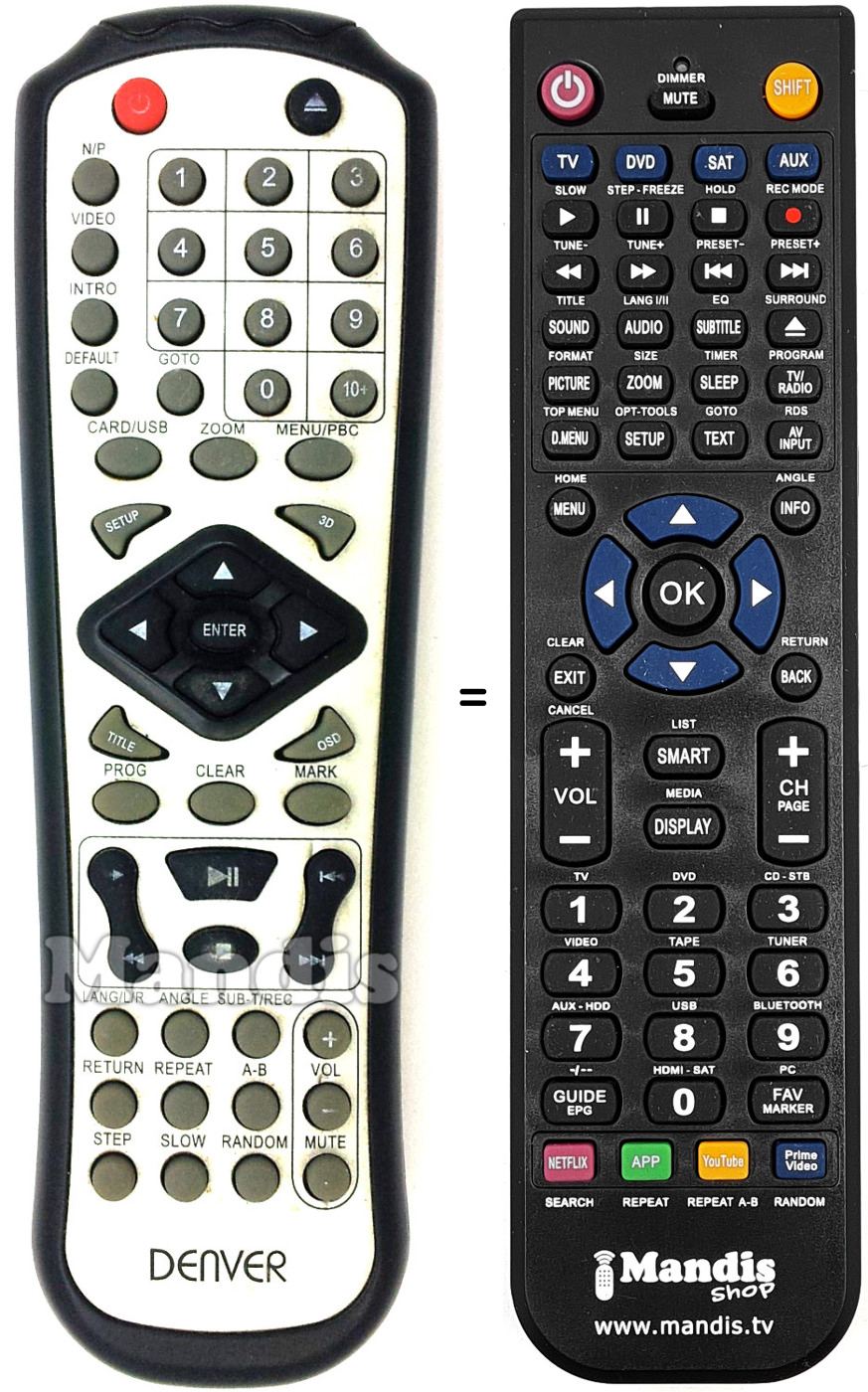 Télécommande équivalente Denver DVU1009