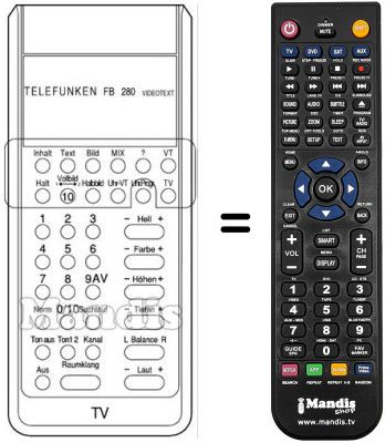 Gleichwertige Fernbedienung Telefunken A440V Gleichwertige Fernbedienung Telefunken A440V