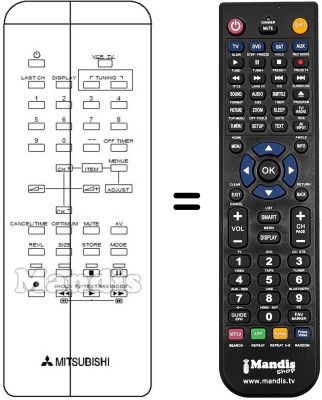 Télécommande équivalente Mitsubishi CT14MS1ETX-TV Télécommande équivalente Mitsubishi CT14MS1ETX-TV