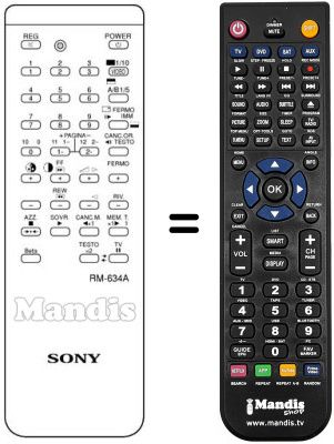 Télécommande équivalente Sony RM634A Télécommande équivalente Sony RM634A