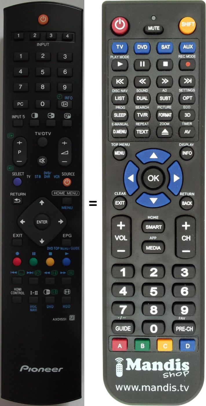 Replacement remote control Pioneer AXD1551