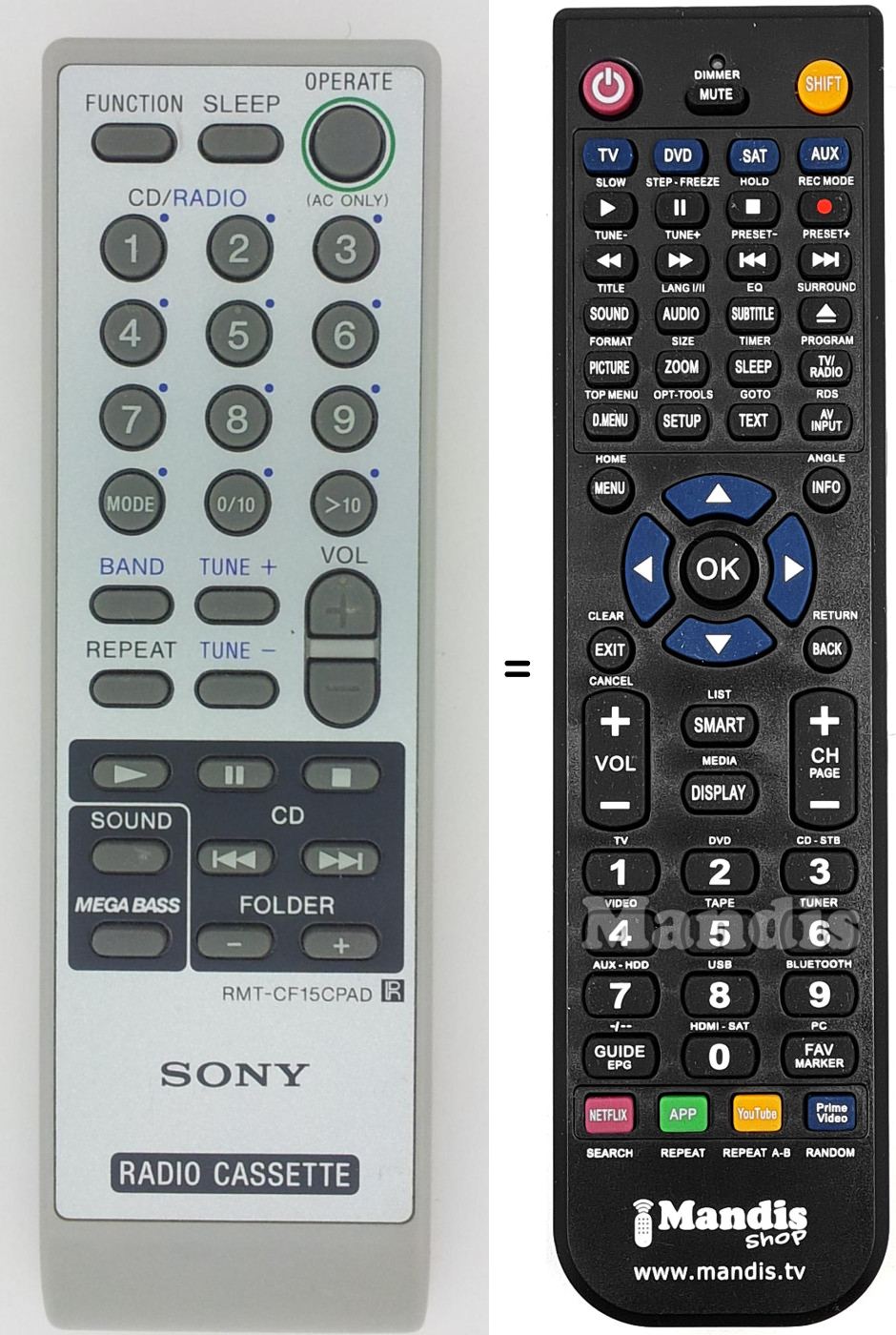 Gleichwertige Fernbedienung Sony RMT-CF15CPAD
