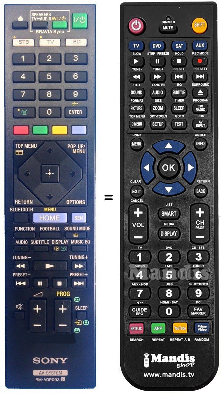Télécommande équivalente Sony RM-ADP093